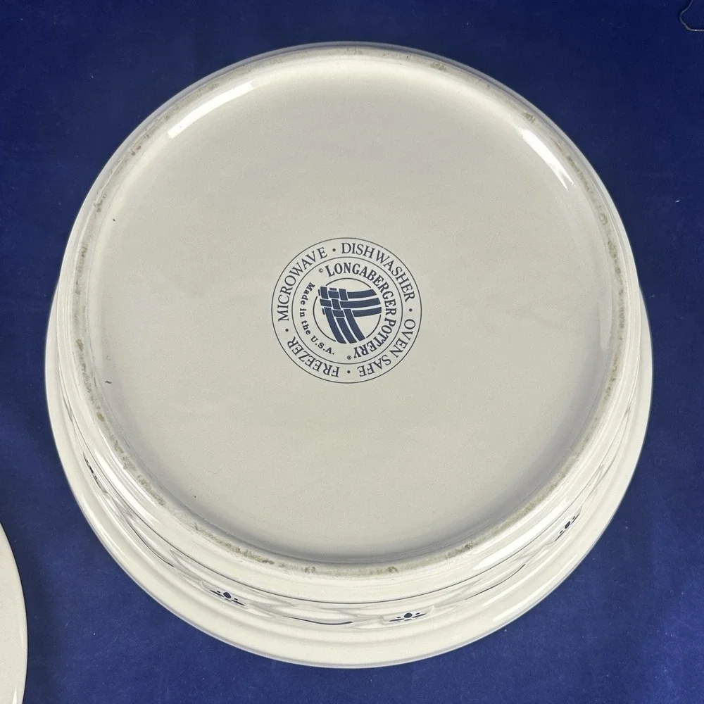 Longaberger Pottery Woven Traditions 2 Qt Covered Casserole BLUE~USA
